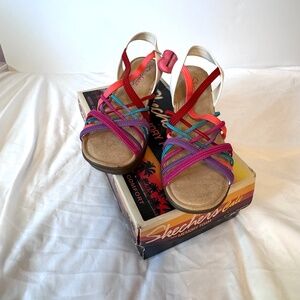 Skechers Colorful Strappy Slingback Wedge Sandals Size 7.5 NWT